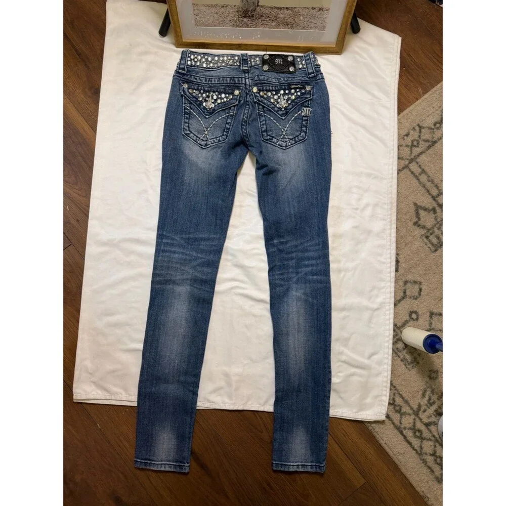 Miss Me size 25 Dark Blue Embellished Skinny Jeans